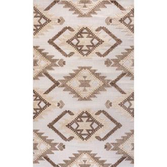 Jonathan Y Designs Sumak High-Low Pile Neutral Diamond Kilim Indoor/Outdoor Area Rug in Brown/ivory at Nordstrom, Size 2Ft 0In X 8Ft 0In