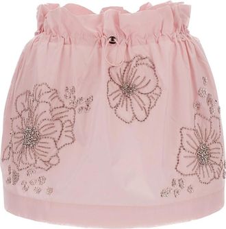 Des_Phemmes Miniskirt met trekkoord en strass - Dames - Korte rokken - Roze - S - Polyester - Rokken
