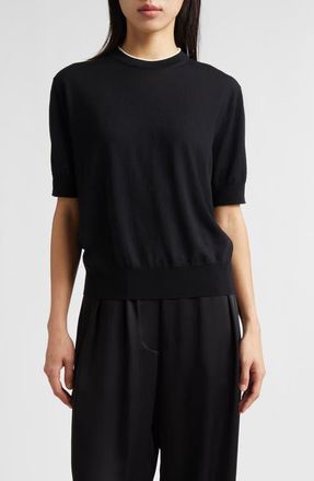 Jil Sander Piped Merino Wool Sweater in Black at Nordstrom, Size 8 Us