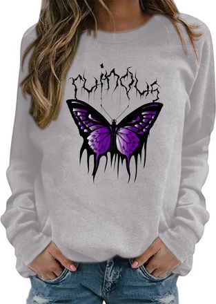 Generic Clearance Bargains Lightening Deals Winter Jumpers for Women UK Womens Print O Neck Sweatshirt Round Neck Fit Pullover Tops Casual Long Sleeve Workout