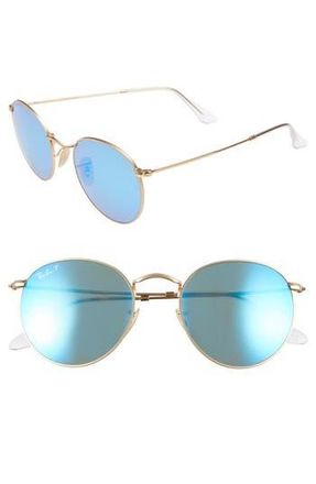 Ray-Ban 53mm Polarized Round Retro Sunglasses in Blue Mir at Nordstrom Rack
