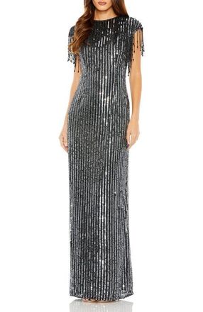 Mac Duggal High Neck Embellished Fringe Gown in Black at Nordstrom, Size 10
