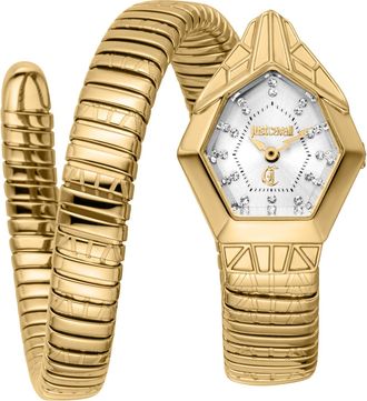 Just Cavalli Womens Signature Snake Gemma Fashion Watch - Yellow Gold Silver JC1L358M0035 - One Size