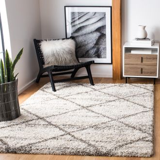 Safavieh Hudson Shag Machine Made Area Rug, Grey / Beige Shag Flokati Style Easy Care