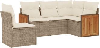 vidaXL Juego De Sof&aacute;s Jard&iacute;n Con Cojines 5 Pzas Rat&aacute;n Sint&eacute;tico Beige Vidaxl