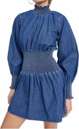 Something Navy Smocked Denim Mini Dress In Medium Blue