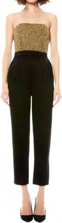Alice & Olivia Jeri Embellished Jumpsuit In Gold And Black