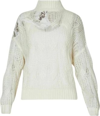 Liu Jo Sequin Turtleneck Sweater - Dames - Coltruien - Wit - L - Wol - Truien & Vesten