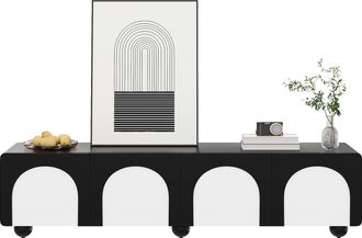 STILVORA Mueble Para Tv Con Dos Cajones Y Dos Puertas, Mueble Para Tv, Panel Para Tv, Mueble Bajo Para Tv. Dise&ntilde;o Cl&aacute;sico En Blanco Y Negro. 180 X 38 X 45 Cm (