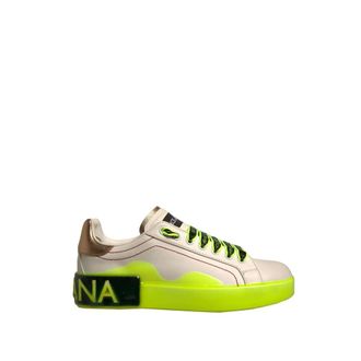 Dolce & Gabbana Schoenen, Dames, Wit, 36 EU, Leer, Witte Gele Leren Sneakers Neon Accent