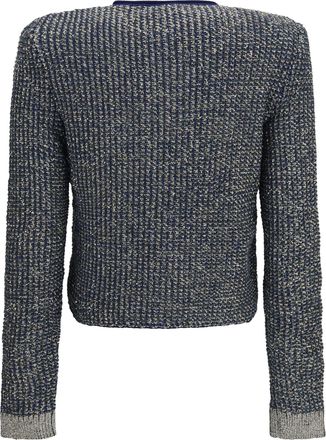 Balmain Womens Quilted Sequin Cardigan With Decorative Buttons Marine-Vert Marine/vert Sweater