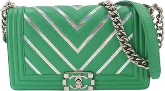 Chanel Pre-owned Boy Chanel Schoudertas - Dames - Vintage Schoudertas - Groen - ONE Size - Leer - Vintage