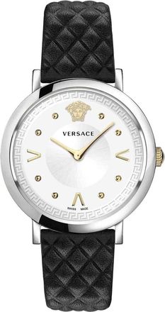 Versace Chique Dameshorloge Zwart Leer Zilver - Dames - Horloges - Grijs - ONE Size - Leer - Accessoires