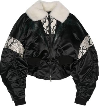 MUGLER corset snakeskin-effect bomber jacket - women - Polyamide/Recycled Nylon/Polyester/Lamb Fur - 36 - Black