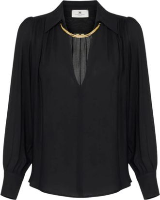 Elisabetta Franchi Zwarte Juweelaccessoire Slim Fit Shirt - Dames - Blouses - Zwart - XS - Overhemden