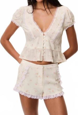 LoveShackFancy Adina Lace-Trimmed Floral Shorts In Lemon Haze