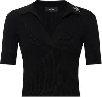 Amiri Script Rib Knit SS Polo - Dames - Polos - Zwart - XS - Polyester - Tops