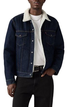 Levi's Type III Fleece Lined Denim Trucker Jacket in Give It A Rinse Sherpa at Nordstrom, Size Medium
