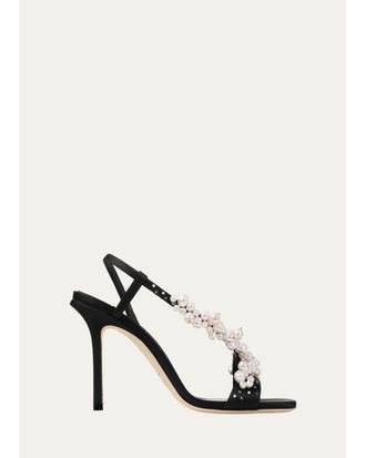 Jimmy Choo London 100mm Irina Pearly Asymmetric Satin Sandals