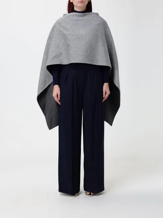 Alberta Ferretti Knee-Length Pure Wool Cape with Asymmetric Hem