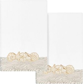 Linum Home Textiles 100% Turkish Cotton Shell Row 2Pc Embellished Bath Towel Set