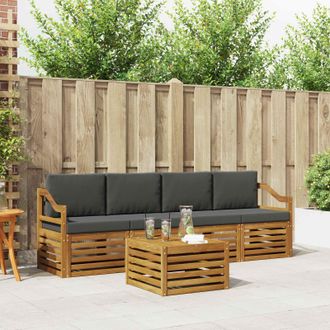 vidaXL Vidaxl Set Di Divani Da Esterno 5 Pz Naturale E Antracite