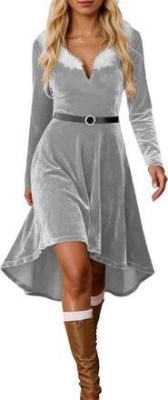 Generic Christmas Dresses for Women Fancy Dress Mrs Santa Claus Velvet A-Line V-Neck Sexy Christmas Dresses Costume Outfit Cocktail Dress for Xmas Party Cospl