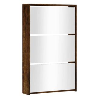 Berkfield Home Shoe Cabinet with Mirror 3-Layer Smoked Oak 63x17x102.5 cm in Brown