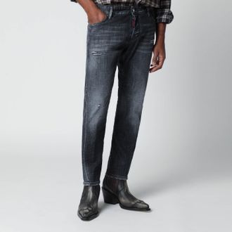Dsquared2 Slim Black Washed Jeans With Distressed Details