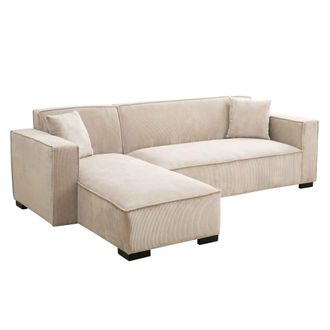 Oviala Sof&aacute; esquinero de 3 plazas con chaise longue izquierda crudo l 247 cm
