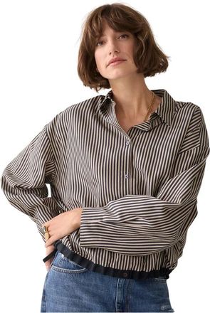 Summum Blouse Boxy Two Tone Stripe Small - Dames - Blouses & Shirts - Blauw - Maat: XL Viscose