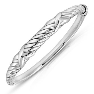 MAX + STONE 925 Sterling Silver 7 Inch Braided Rope Bangle Bracelets with Hinged Clasp
