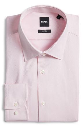 BOSS Hank Slim Fit Cotton Dress Shirt in Light/Pastel Pink at Nordstrom, Size 16.5R