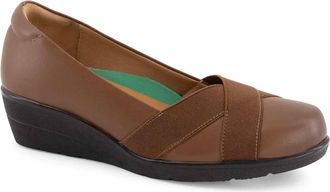 Andrea Womens Wedge Leather Loafers In Brown