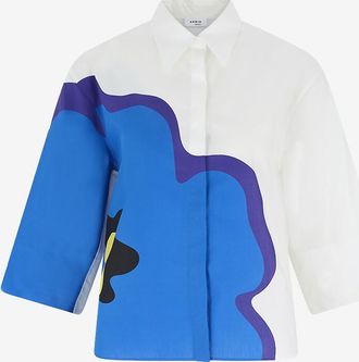 Akris Hemd mit Spitzenkragen aus Baumwollpopeline Coquelicot