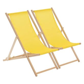 Harbour Housewares Folding Wooden Deck Chairs Yellow Pack of 2