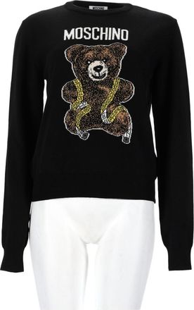 Moschino Long-Sleeve Sweater With Teddy Bear Graphic And Ribbed Details