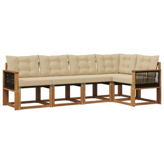 vidaXL Conjunto De Sof&aacute;s De Exterior Con Coj&iacute;n 5 Pcs Natural Y Beige Vidaxl