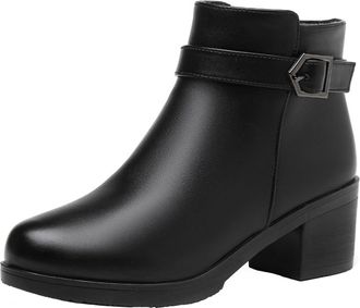 Generic Wide Fit Ladies Ankle Boots Walking Ankle Boots for Women UK Womens Booties Chunky Heel Fashion Round Toe Side Zipper Buckle Booties Boot Broken (Blac