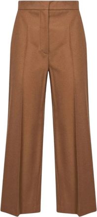 Max Mara Cropped Wijde Broek - Dames - Wijde Broeken - Bruin - XS - Wol - Broeken