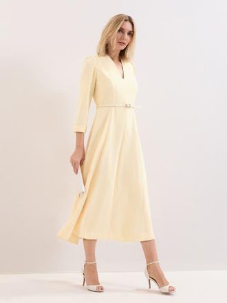 Phase Eight Danielle Belted Midi Dress in Pale Yellow at Nordstrom, Size 12