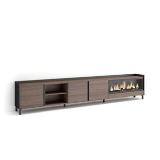Skraut Home Mueble tv efecto madera roble negro 315x35x61cm chimenea efecto fuego