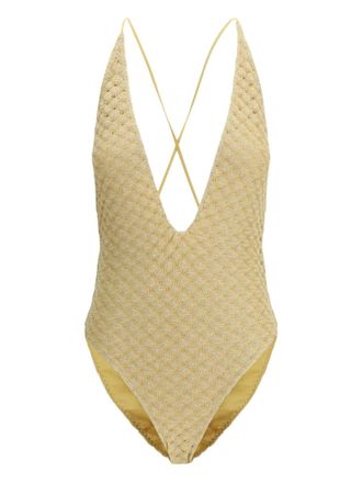 Missoni V-neck criss cross swimsuit - Neutrals
