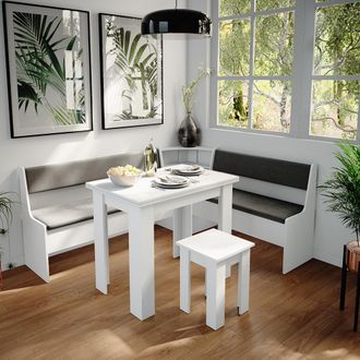 Vicco Conjunto Con Banco Esquinero Roman, Blanco, 180 X 41.5 Cm Con Mesa