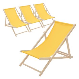ECD Germany Juego 4x Tumbonas Playa Madera De Pino Amarillo 3 Posiciones De Reclinaci&oacute;n Plegable Silla Tradicional De Sol Para Jard&iacute;n O Balc&oacute;n Impermeable Hasta 1
