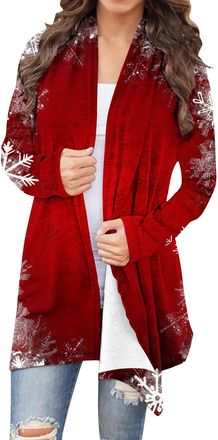Generic Christmas Cardigan for Women UK Casual Xmas Snowflake Graphic Printed Cardigans Loose Long Sleeve Elegant Ladies Cardigan Festive Funny Print Holiday 