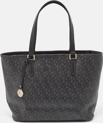 DKNY Dkny Black Monogram Coated Canvas And Leather Top Zip Tote