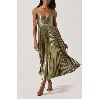 ASTR the Label Blythe Metallic Pleated Midi Dress in Black Gold at Nordstrom Rack, Size Large