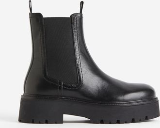 H&M Chelseaboots aus Leder - Schwarz