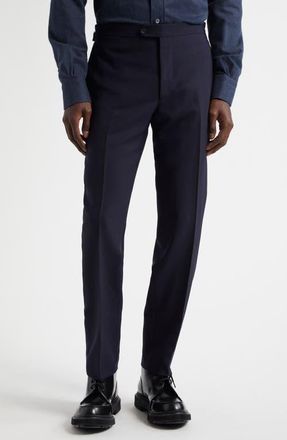 Thom Sweeney Fresco Tailored Flat Front Wool Trousers in Navy at Nordstrom, Size 32 Us